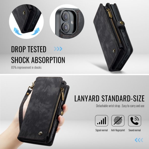 CaseMe iPhone 16 Etui 008 Series Avtakbart Deksel Svart