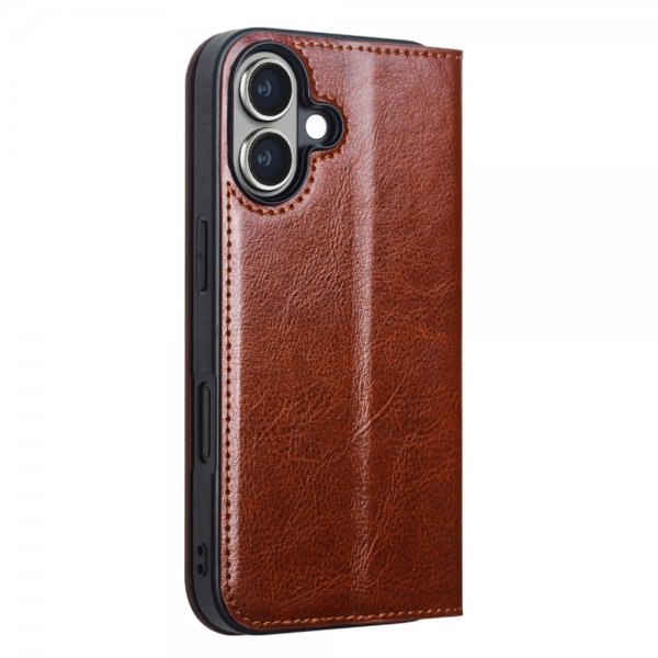 Qialino iPhone 16 Etui Ekte Skinn Brun