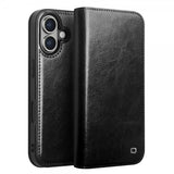 Qialino iPhone 16 Etui Ekte Skinn Svart