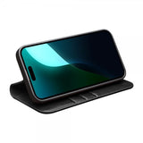 Qialino iPhone 16 Etui Ekte Skinn Svart