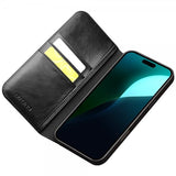 Qialino iPhone 16 Etui Ekte Skinn Svart