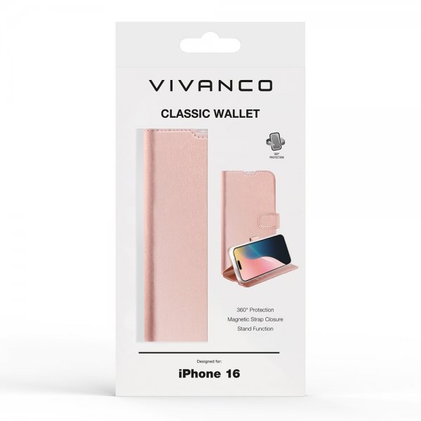 Vivanco iPhone 16 Etui Classic Wallet Rosegull