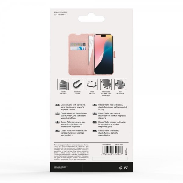 Vivanco iPhone 16 Etui Classic Wallet Rosegull