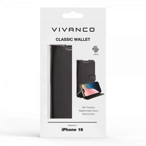 Vivanco iPhone 16 Etui Classic Wallet Svart