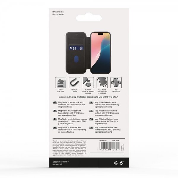 Vivanco iPhone 16 Etui Mag Wallet Svart