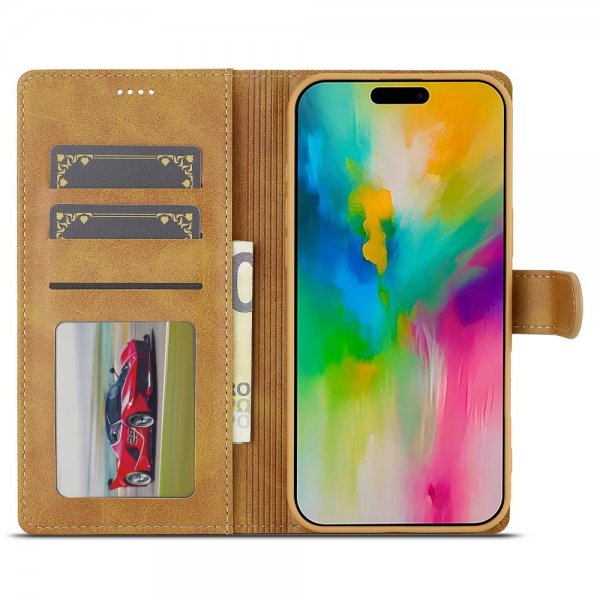 Lc.Imeeke iPhone 16 Etui med Kortlomme stativfunksjon Lysebrun