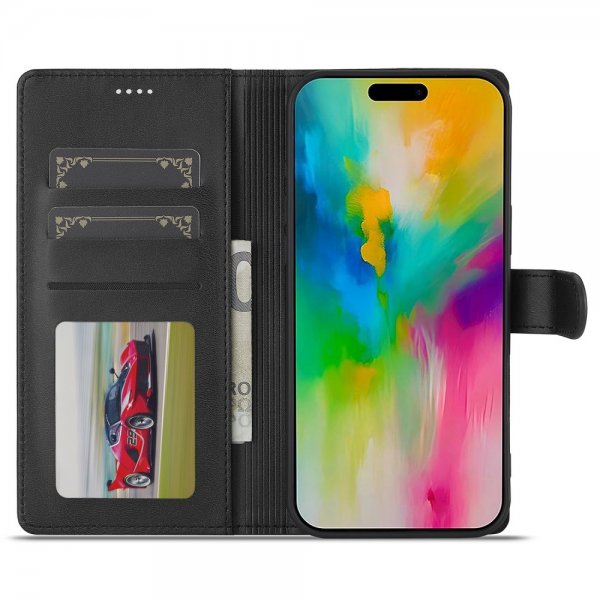 Lc.Imeeke iPhone 16 Etui med Kortlomme stativfunksjon Svart