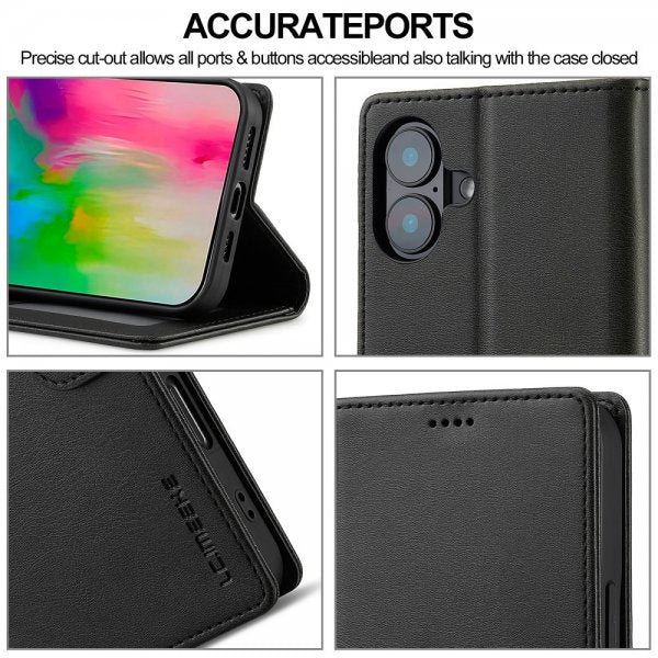 Lc.Imeeke iPhone 16 Etui med Kortlomme stativfunksjon Svart