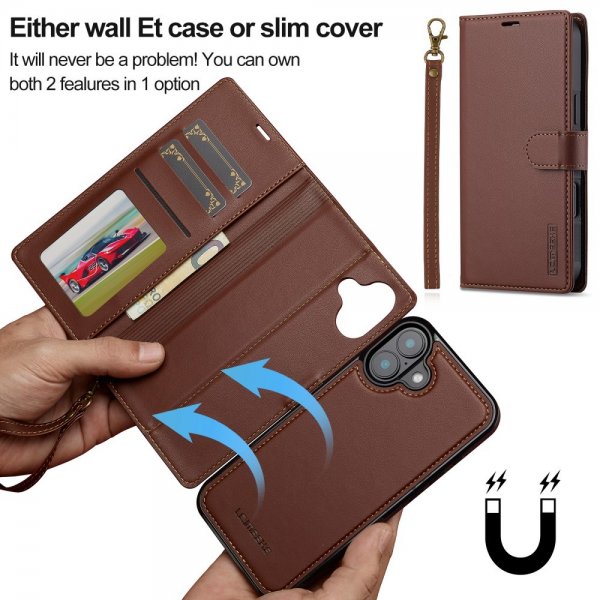 Lc.Imeeke iPhone 16 Etui Avtagbart Deksel L2 Series MagSafe Brun