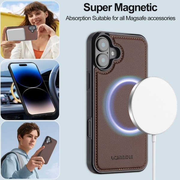 Lc.Imeeke iPhone 16 Etui Avtagbart Deksel L2 Series MagSafe Brun