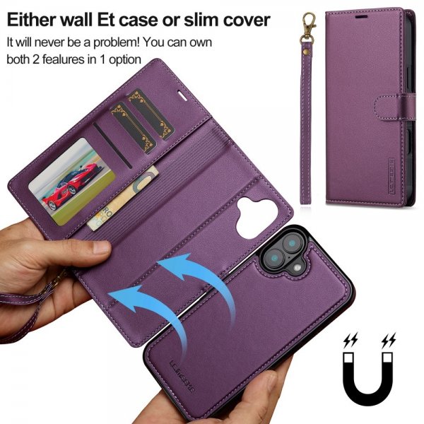 Lc.Imeeke iPhone 16 Etui Avtagbart Deksel L2 Series MagSafe Lilla