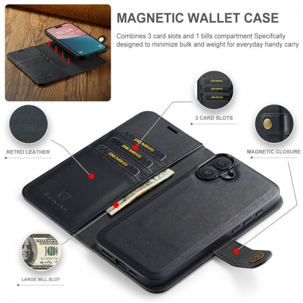 Dg.Ming iPhone 16 Etui Avtagbart Deksel Svart