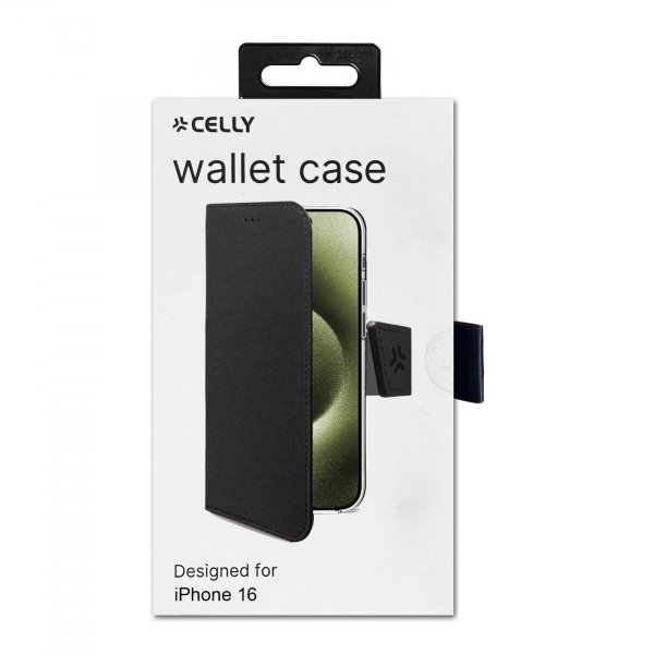 Celly iPhone 16 Etui Wally Wallet Case Svart