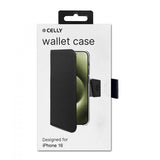 Celly iPhone 16 Etui Wally Wallet Case Svart