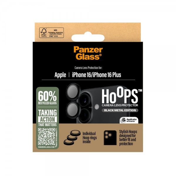 PanzerGlass iPhone 16/iPhone 16 Plus Kamerabeskytter Hoops Svart