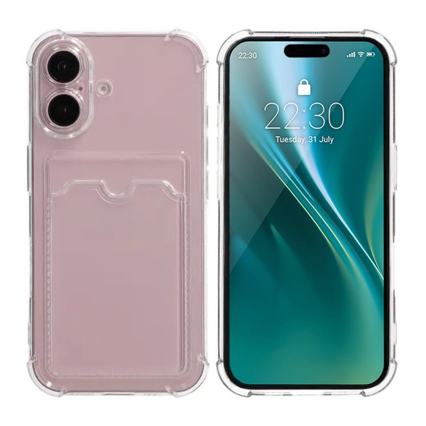 iPhone 16 Deksel Kortholder Støtsikker Transparent