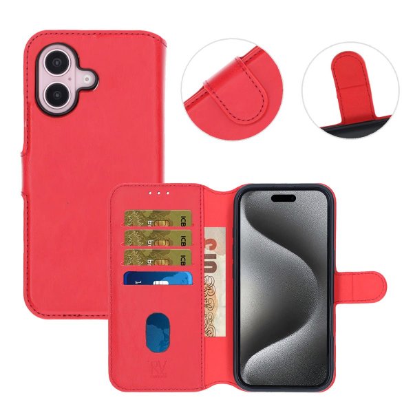 Rvelon iPhone 16 Etui Detachable Wallet Case Rød