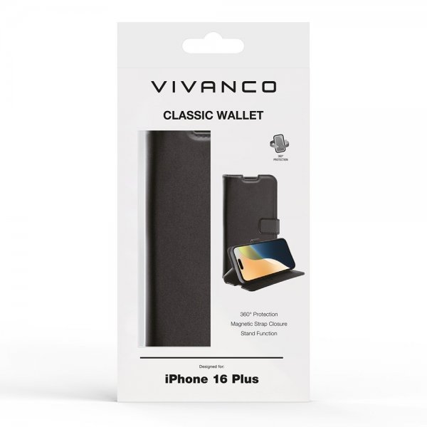 Vivanco iPhone 16 Plus Etui Classic Wallet Svart