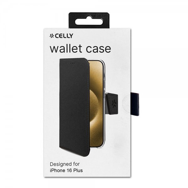 Celly iPhone 16 Plus Etui Wally Wallet Case Svart