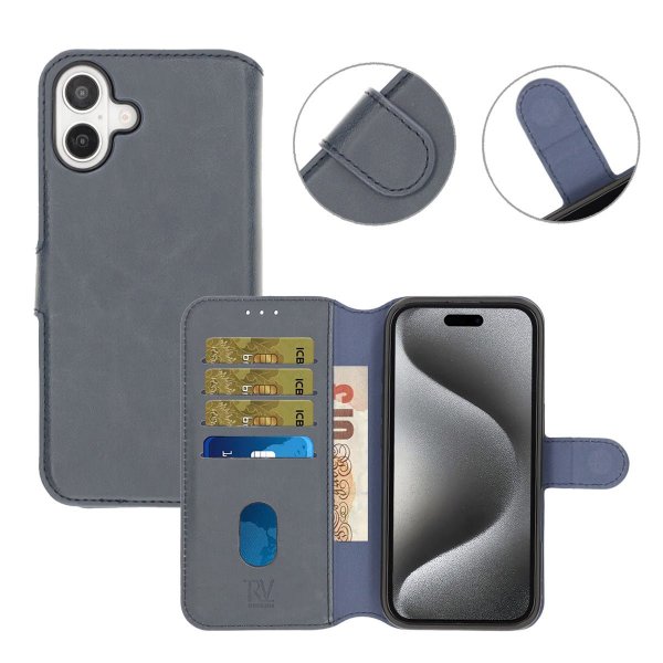 Rvelon iPhone 16 Plus Etui Detachable Wallet Case Blå