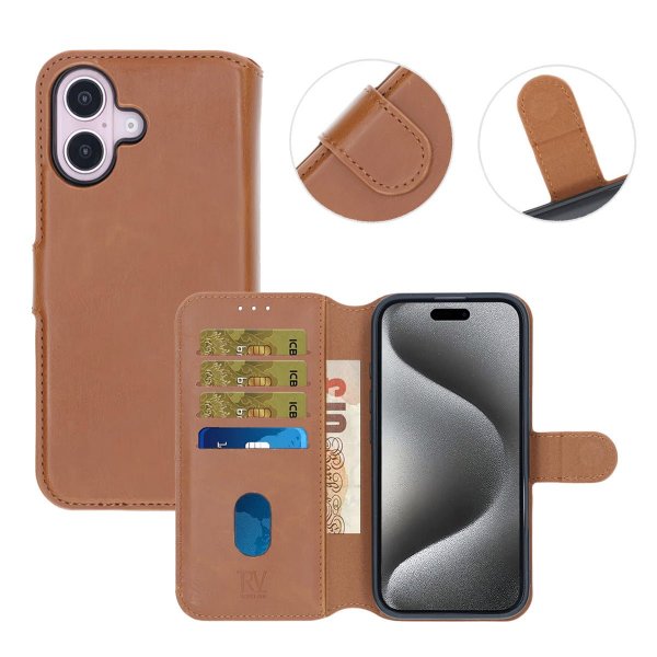 Rvelon iPhone 16 Plus Etui Detachable Wallet Case Brun