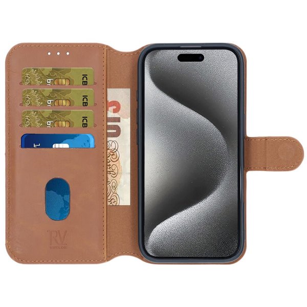 Rvelon iPhone 16 Plus Etui Detachable Wallet Case Brun