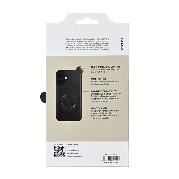 Buffalo iPhone 16 Plus Deksel Ekte skinn MagSeries Svart