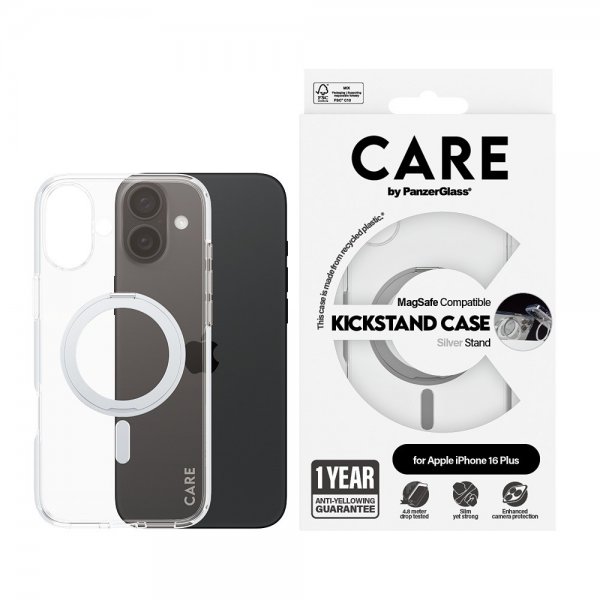 CARE by PanzerGlass iPhone 16 Plus Deksel Kickstand MagSafe Sølv