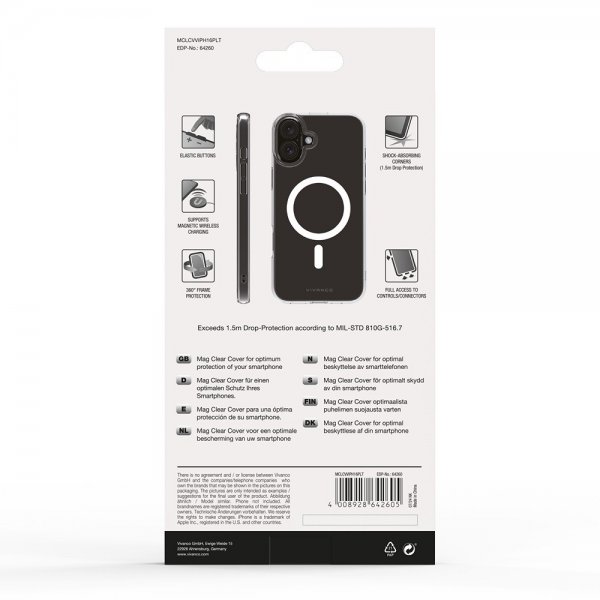 Vivanco iPhone 16 Plus Deksel Mag Clear Transparent