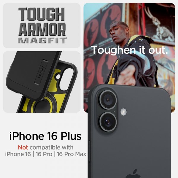 Spigen iPhone 16 Plus Deksel Tough Armor MagFit Svart