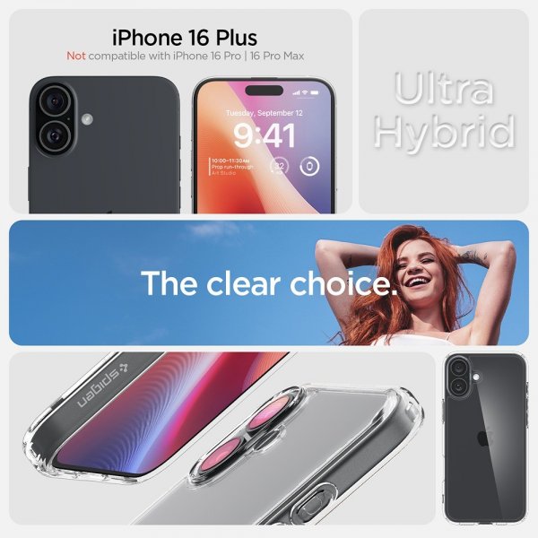 Spigen iPhone 16 Plus Deksel Ultra Hybrid Crystal Clear