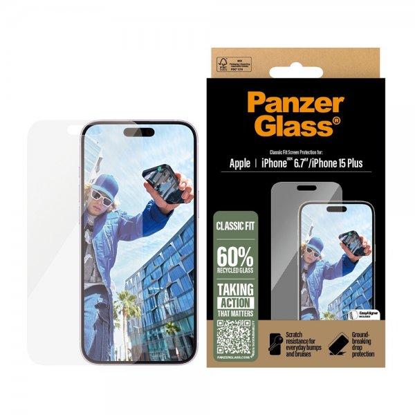 PanzerGlass iPhone 15 Plus/iPhone 16 Plus Skjermbeskytter Classic Fit EasyAligner