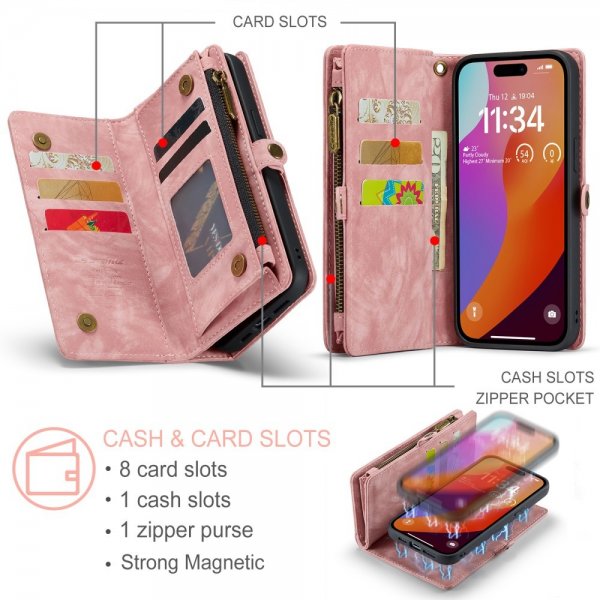 CaseMe iPhone 16 Pro Etui 008 Series Avtakbart Deksel Rosa