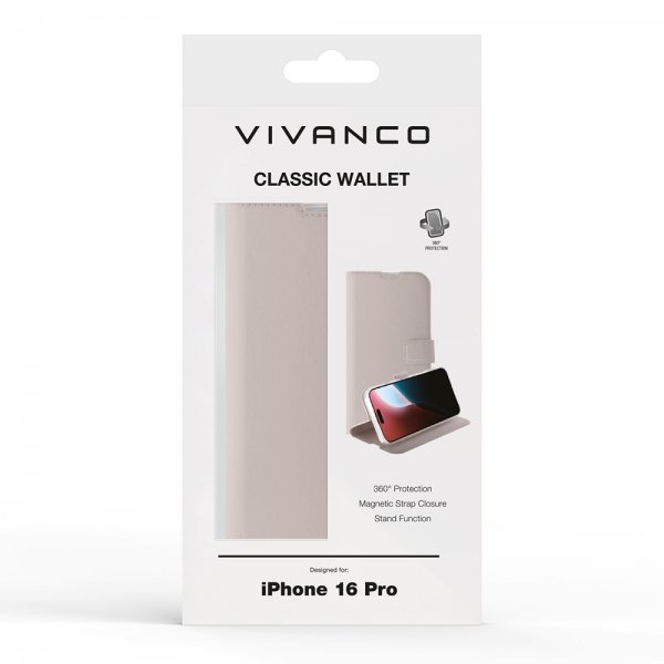Vivanco iPhone 16 Pro Etui Classic Wallet Greige