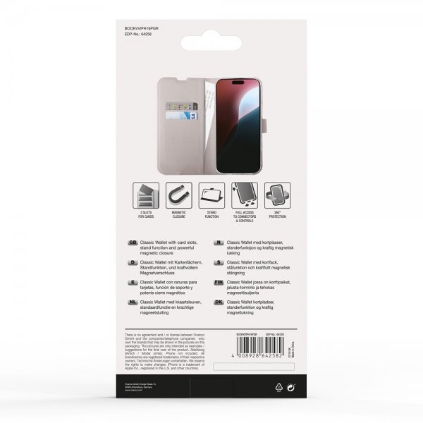 Vivanco iPhone 16 Pro Etui Classic Wallet Greige
