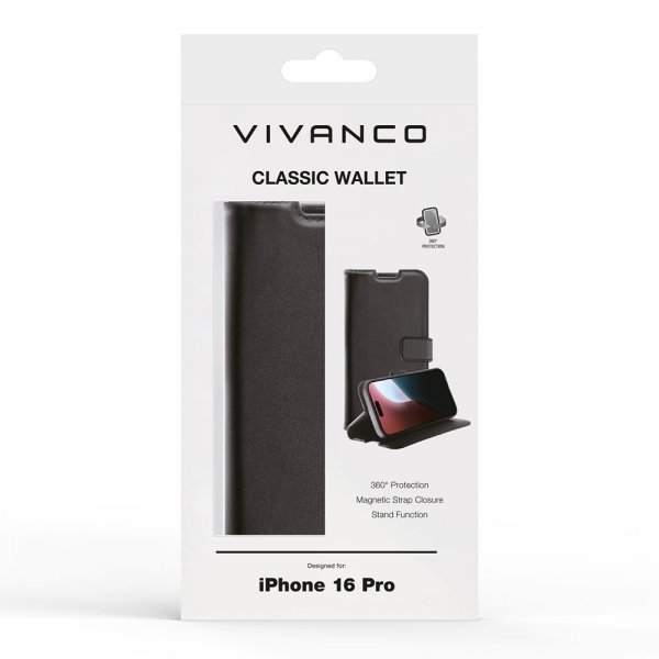 Vivanco iPhone 16 Pro Etui Classic Wallet Svart