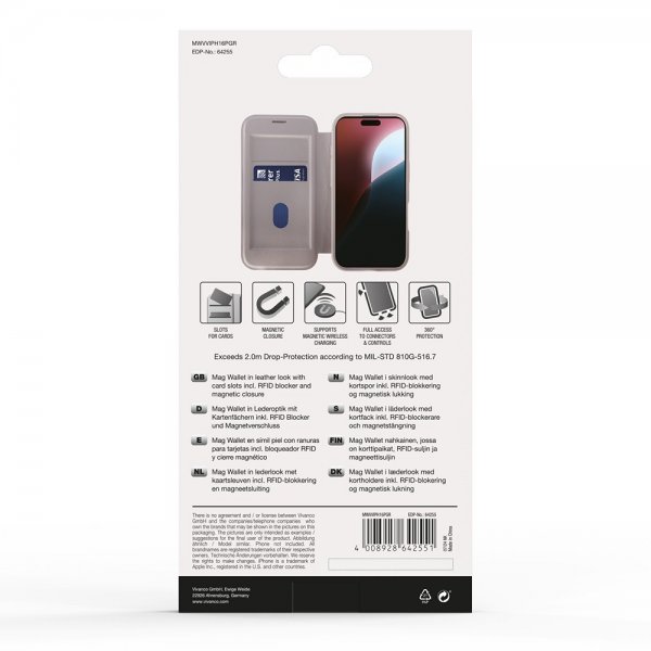 Vivanco iPhone 16 Pro Etui Mag Wallet Greige