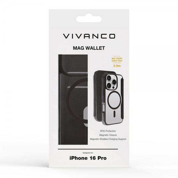 Vivanco iPhone 16 Pro Etui Mag Wallet Svart