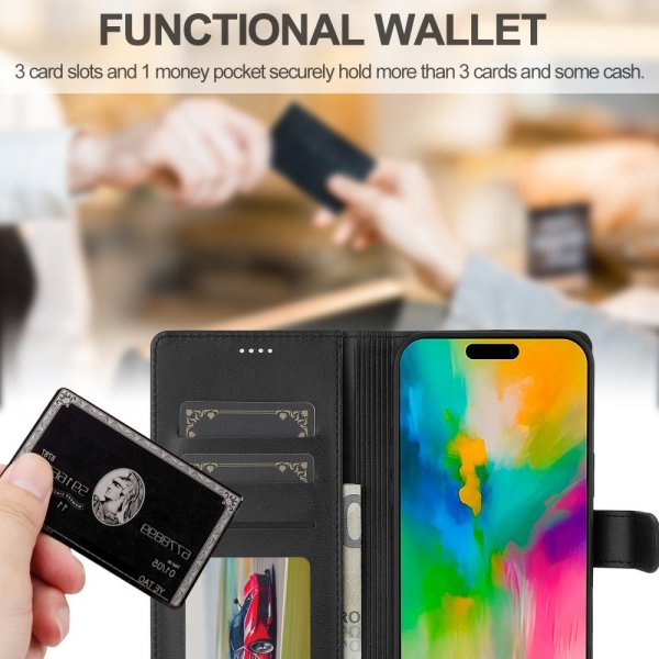 Lc.Imeeke iPhone 16 Pro Etui med Kortlomme stativfunksjon Svart