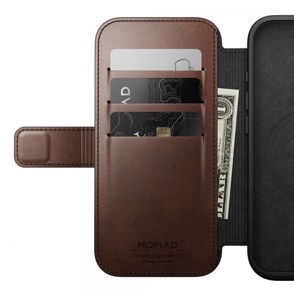 Nomad iPhone 16 Pro Etui Modern Leather Folio Horween Rustic Brown