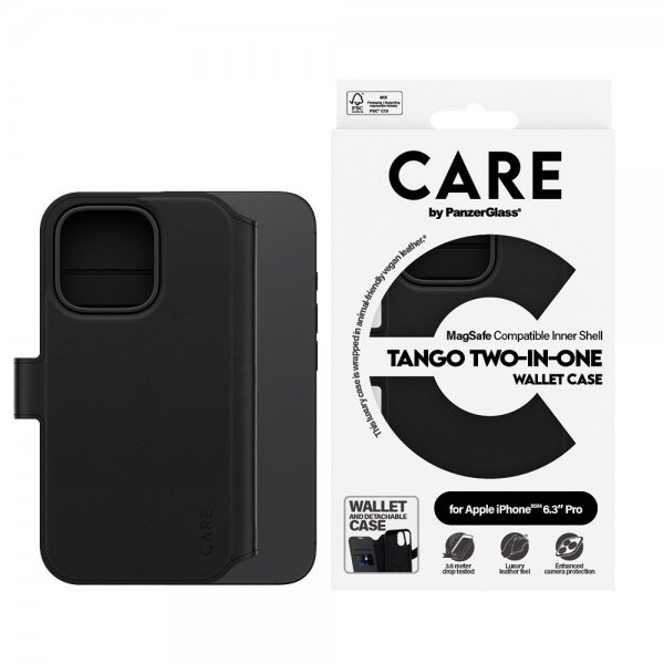 CARE by PanzerGlass iPhone 16 Pro Etui Tango Two-in-One Wallet MagSafe Svart