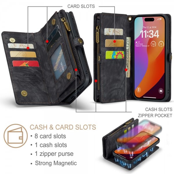 CaseMe iPhone 16 Pro Max Etui 008 Series Avtakbart Deksel Svart