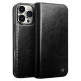 Qialino iPhone 16 Pro Max Etui Ekte Skinn Svart
