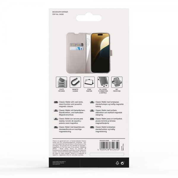 Vivanco iPhone 16 Pro Max Etui Classic Wallet Greige