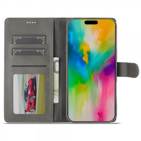 Lc.Imeeke iPhone 16 Pro Max Etui med Kortlomme stativfunksjon Grå