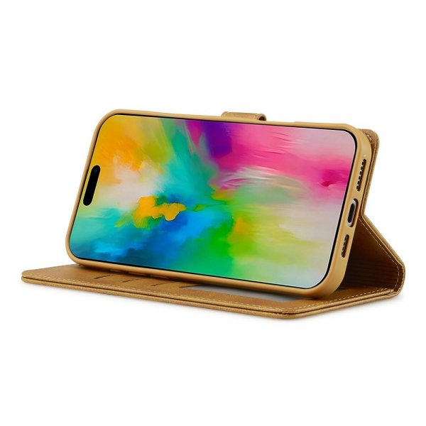 Lc.Imeeke iPhone 16 Pro Max Etui med Kortlomme stativfunksjon Lysebrun