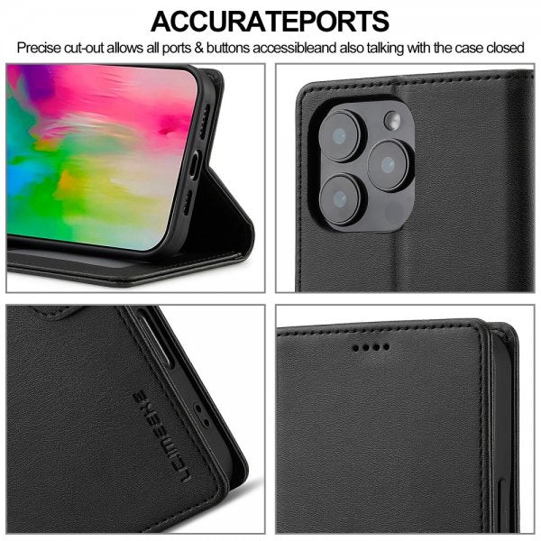 Lc.Imeeke iPhone 16 Pro Max Etui med Kortlomme stativfunksjon Svart