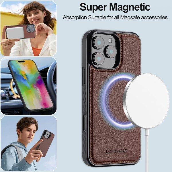 Lc.Imeeke iPhone 16 Pro Max Etui Avtagbart Deksel L2 Series MagSafe Brun