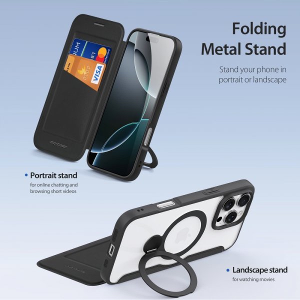 Dux Ducis iPhone 16 Pro Max Etui Skin X Pro Series Kickstand MagSafe Svart
