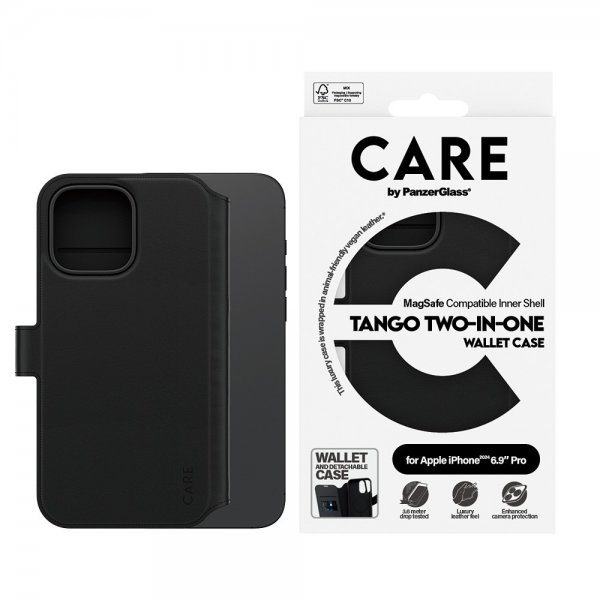 CARE by PanzerGlass iPhone 16 Pro Max Etui Tango Two-in-One Wallet MagSafe Svart